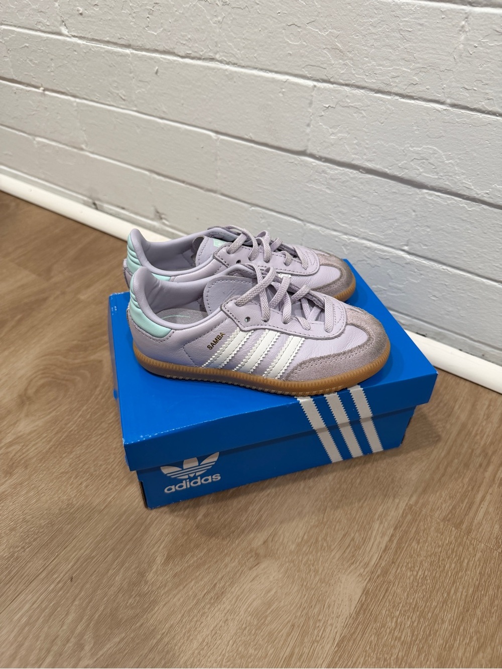 Adidas Kids Samba Sneakers in Lavender with Mint Heel